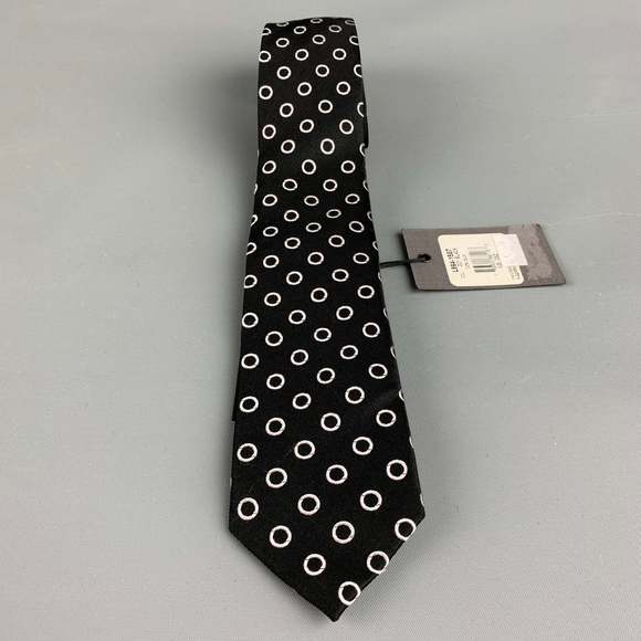 JOHN VARVATOS Black White Circles Silk Tie - Picture 3 of 6